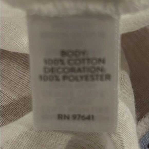 J.Jill cotton white with blue trim button down ocean breeze blouse size large - Picture 7 of 8